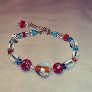 Beaded bangle bracelet (#20, turquoise & orange)